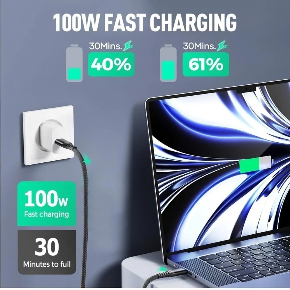 3 in 1 Multi Charging Cable, 1100W USB C Multi Charging Cable - Black - NEW